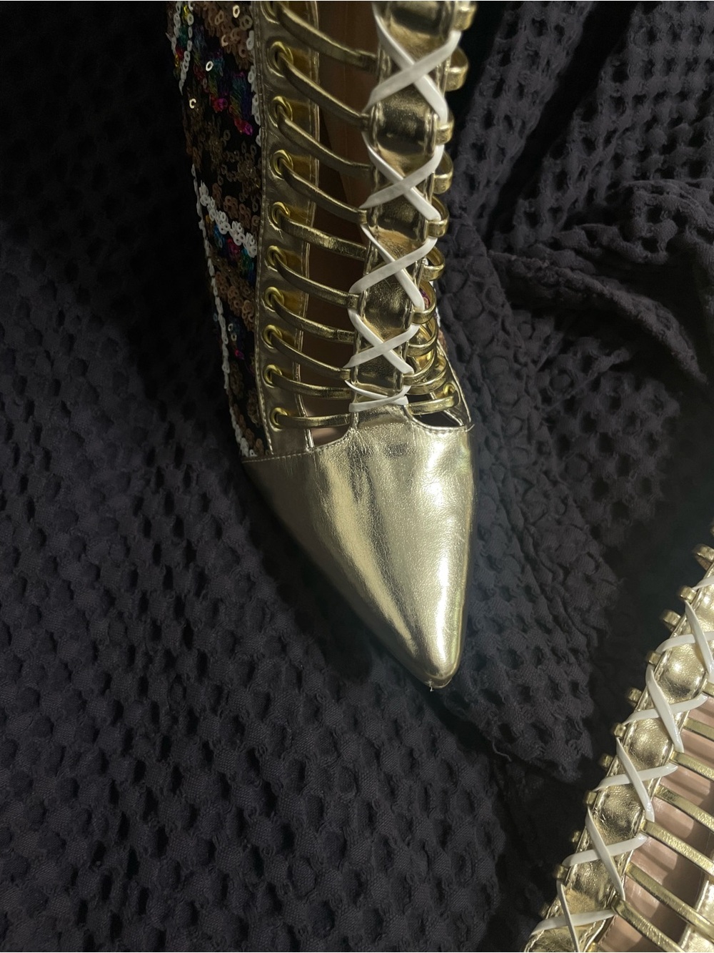 Sequin embossed, gold thigh Stiletto Boots - Women - Picture 6 of 13